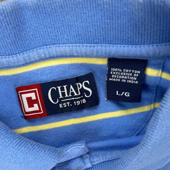 Chaps Mens L Polo Shirt Blue Orange White Stripe 2 Button Golf Shirt w/ LOGO - Picture 6 of 10